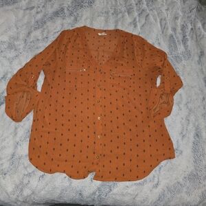 Women's Plus Size Business Casual Orange Patterned Blouse - 2X